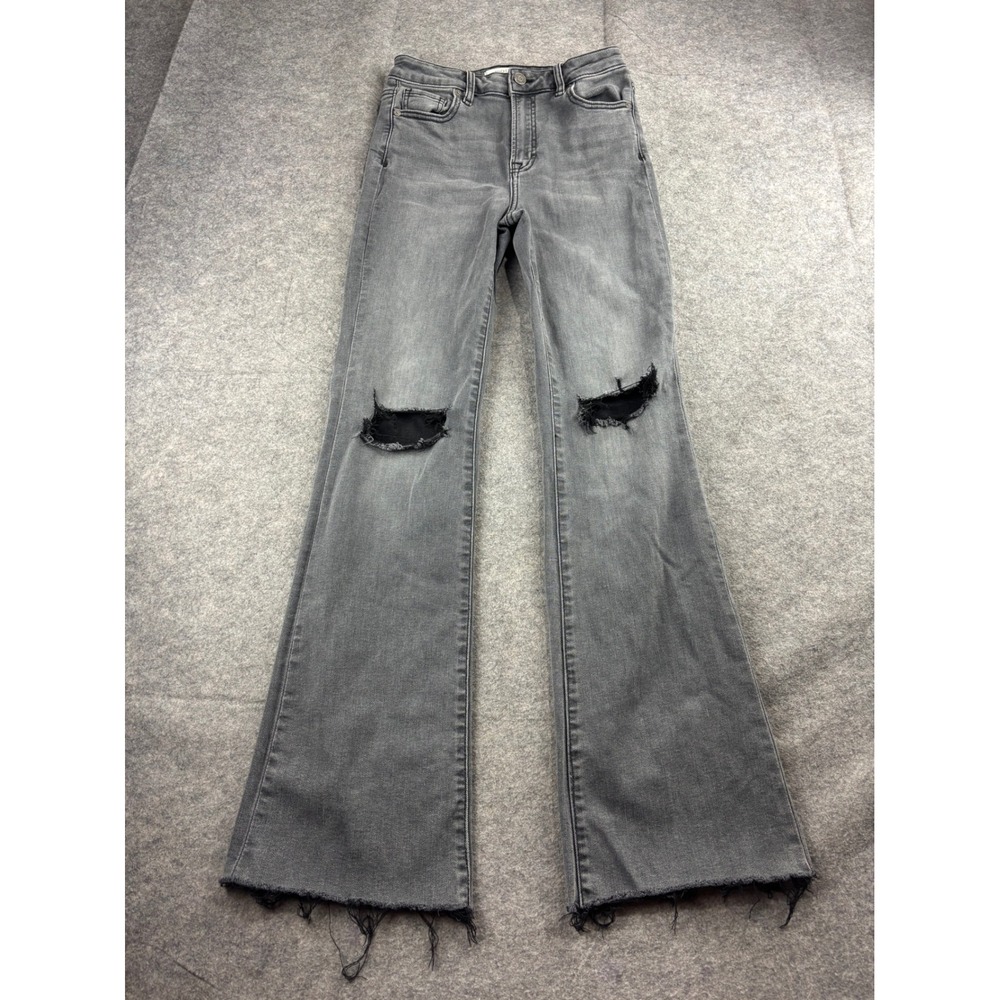 Hidden Jeans Los Angeles Womens 26 Gray High Rise Distressed Flare Rodeo Jeans
